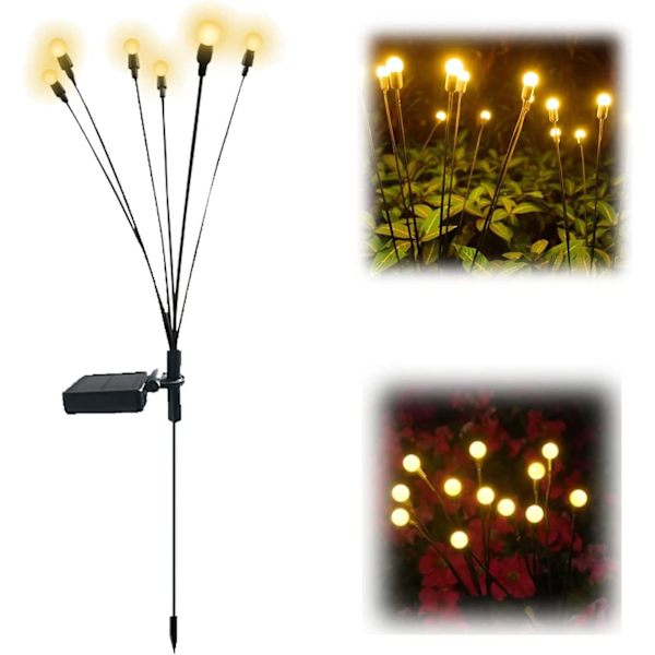 Sæt med 4 10 LED solcelle-ildfluer (4 stk., varm hvid), g