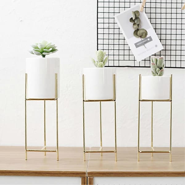 1 Set Blomkruka Stilren Järnram Blomsterställ Elegant Keramisk Blomkruka för Hemmakontor Rumsdekorationiang C