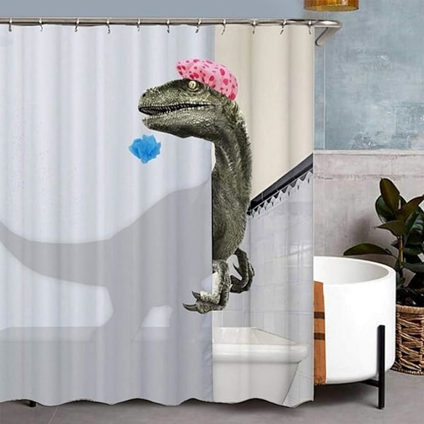 Sød dinosaur-print bruseforhæng 180x180Cm, vandtæt