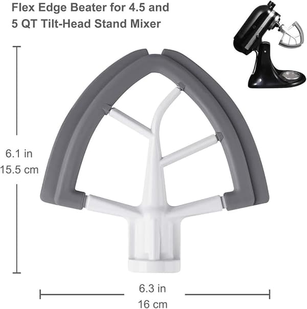 Hvid Flex Edge Pisker til KitchenAid Tilt-Head Røremaskine 4,5-5 Quart Flad Pisker med Fleksible Silikonekanter Skålskraber