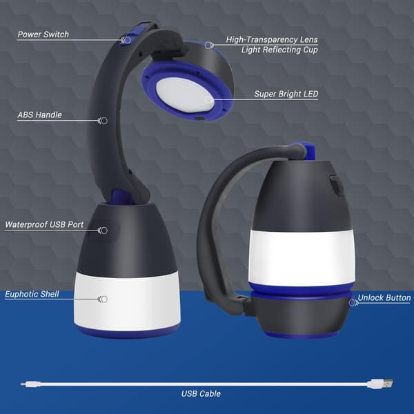 Quad 3-in-1 LED-leirintävalo & käsilamppu & 5-tilainen pöytälamppu