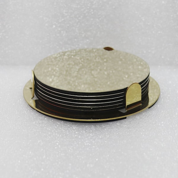 Underläggssats med 6 Underlägg och Hållare – Guld/Mässing – 8,5 cm i Diameter