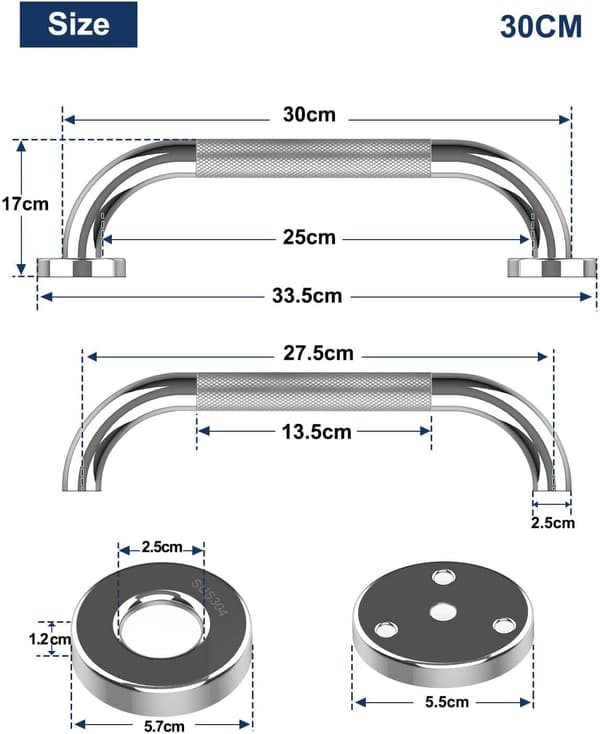 Toalettgrep 30cm Krom Rustfritt Stål Badgrep, S