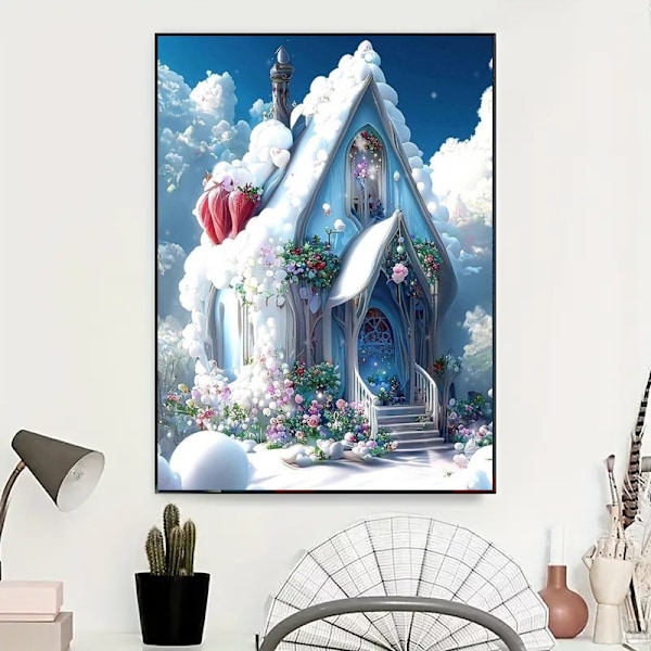 ##/5D DIY Diamantmålning för Vuxna och Barn, Snöstuga F##/
