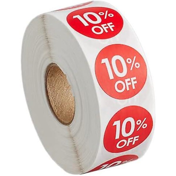 &1000 Stickers/Roll &quot;10 Percent&quot; Permanent 1 Inch Label Sticker&