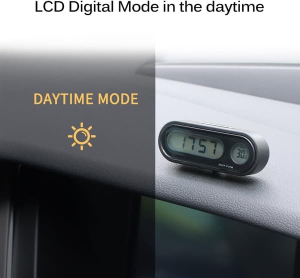 Bilklokke, digital bilklokke med termometer, mini dashbord for kjøretøy