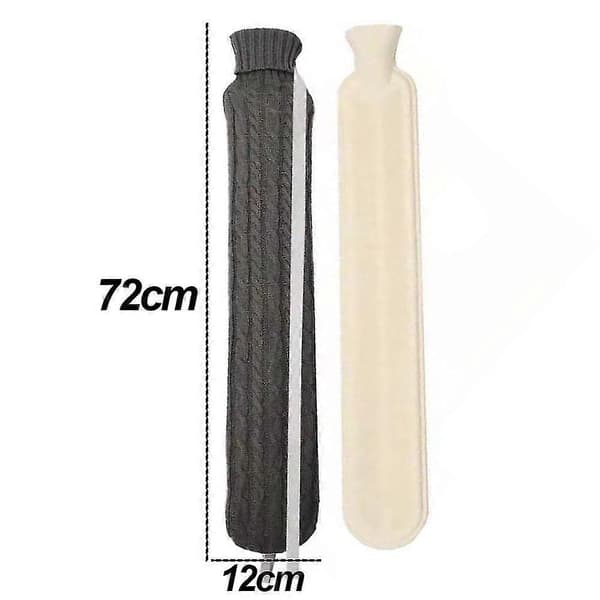 Klassiskt kabelstickat överdrag, lång varmvattenflaska i gummi, varmvattenpåse för smärtlindring dark grey