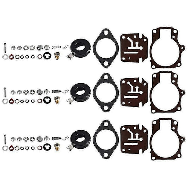 3 x Forgasser Carb Reparasjonssett og Flottør Passer Johnson Evinrude 396701 65 70 75