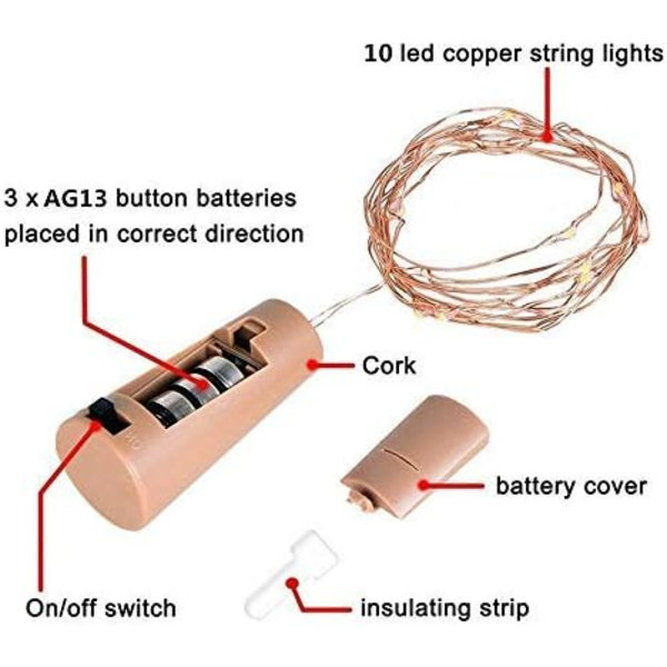 Vinflaskelampor med Kork, 8-pack Batteridrivna LED-Korkformade