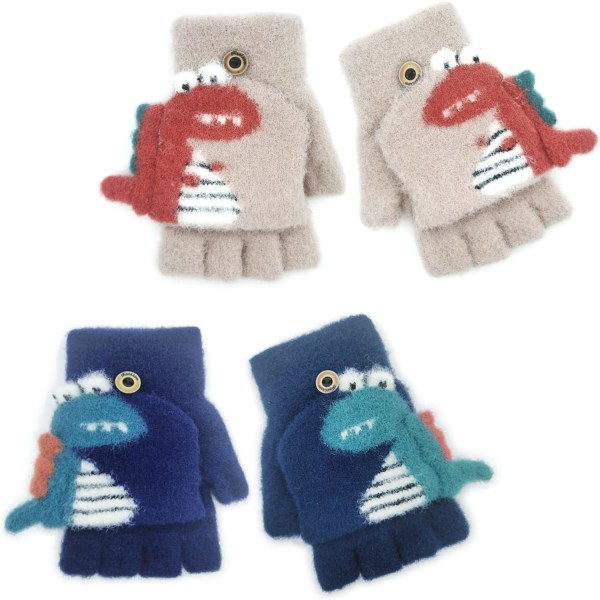 2 Par Knittede Hansker til Barn, Barnas Vinterhansker, Mørk Blå og