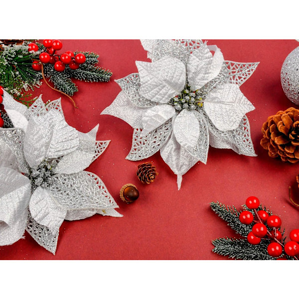 12 stk. Kunstige Julestjerner Juleblomster Glitterpynt