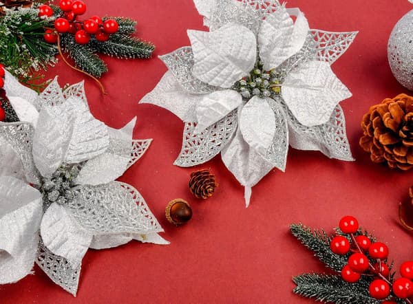 12 stycken konstgjorda julstjärnor julblommor glitterprydnader