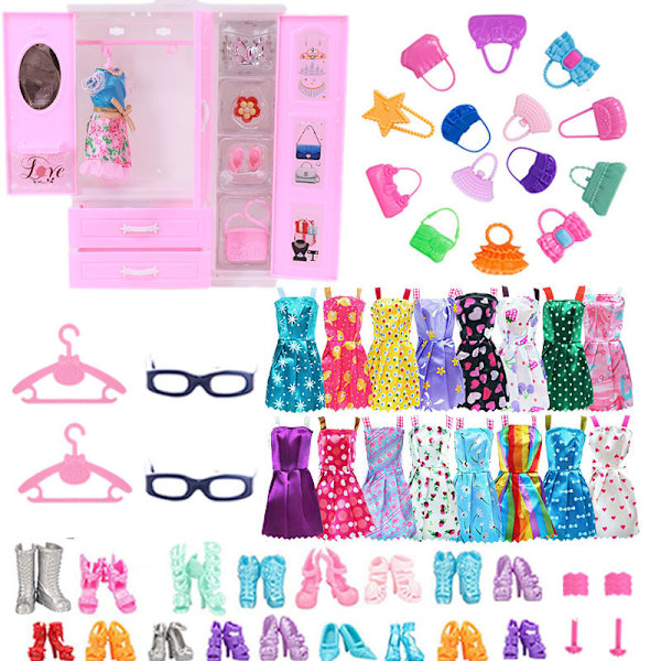 ##/Garderober + klädtillbehör 30-dels set, barbie docka accessoarer##/