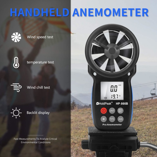 866B Digital Anemometer Håndholdt Vindhastighetsmåler for Måling