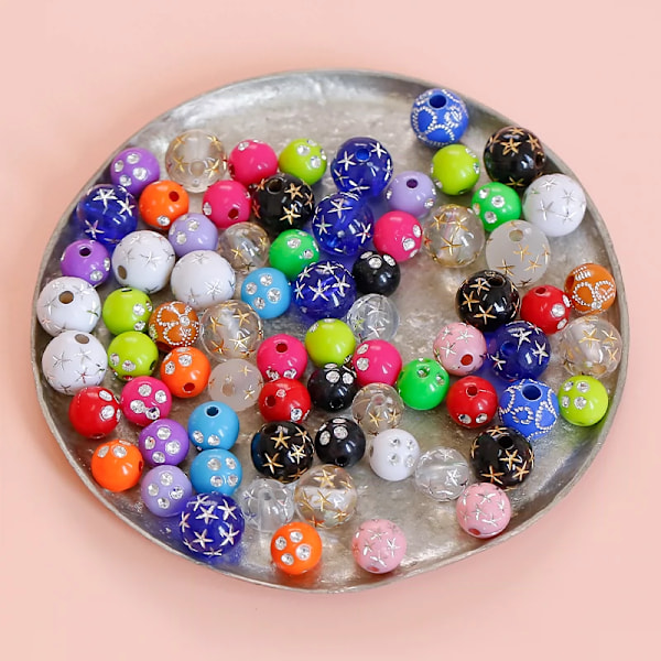 ##/Pärlpaket med 105 runda plastpärlor - Blandade stjärnpärlor - Rhinestone-effekt - 8 mm - Flerfärgade akryl-pärlor för trådning##/