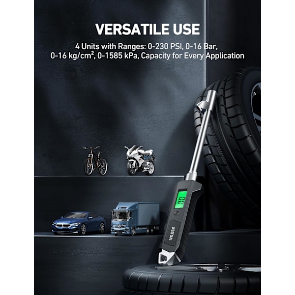Digital dæktryksmåler 230 PSI RV Heavy Duty dobbelt hoved rustfrit stål