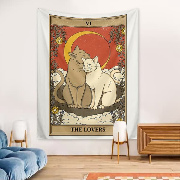 130x150cm Väggbonad med två katter för naturdekorationer B