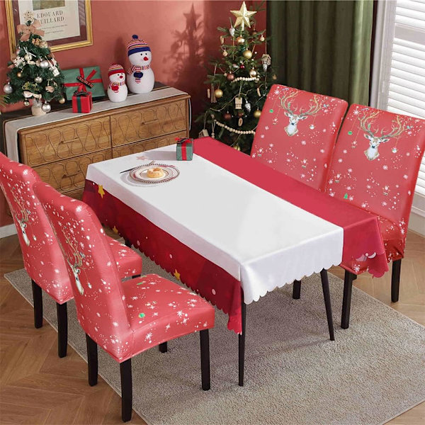 Universellt 4-delat stolsöverdrag (Älg) med jul-snögubbedesign