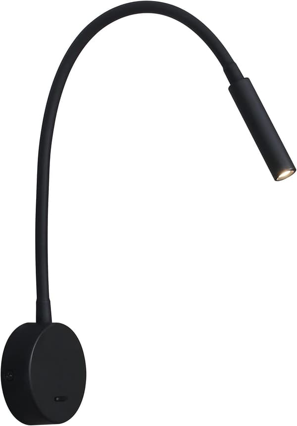 Svart Läslampa, Flexibel Svanhals LED-lampa 3W 3000K Väggmonterad