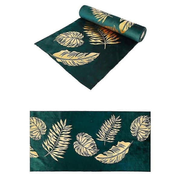 Bordløber i grøn velour med gyldne blade 28 cm x 3 m