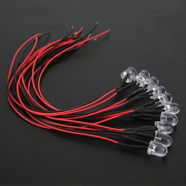 50 st 12V 8mm Kromatiska LED-lamppärlor med 20CM 26AWG-kabel för industriella tillbehör (Vit & Blå)