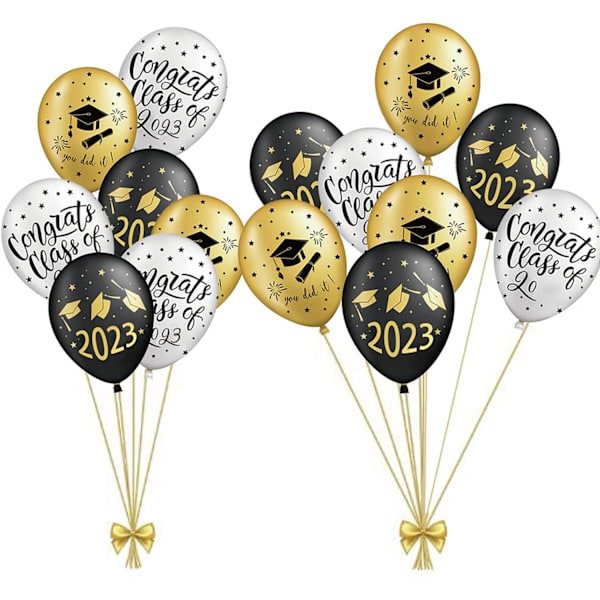 2023 Graduation Balloner, 15 stk Ballonsæt Sort Guld Graduation