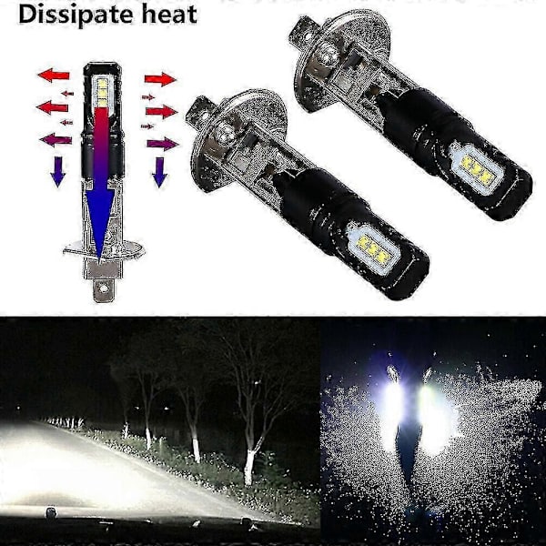 2x H1 6000k Super Ljusstark Vit 6000lm Drl Led Strålkastare Kit Helljus