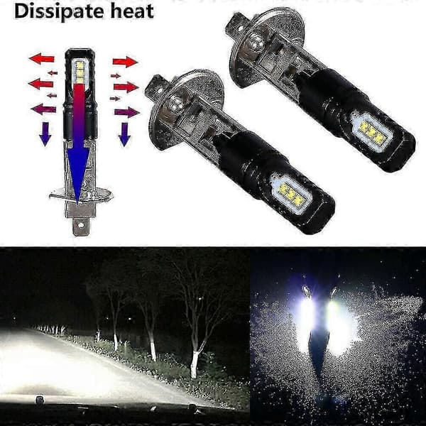 2x H1 6000k Super Sterkt Hvitt 6000lm Drl Led Frontlykt Kit Fjernlys