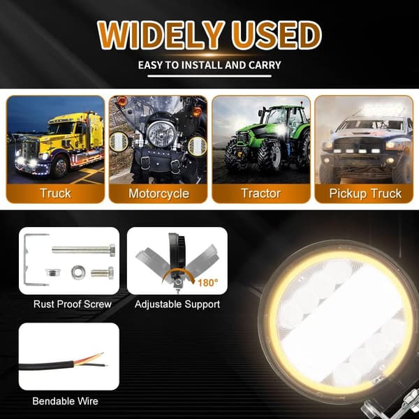 4 stk. 126W LED Spot Light Bar Off Road med 4\" Amber Strobe Halo Ring