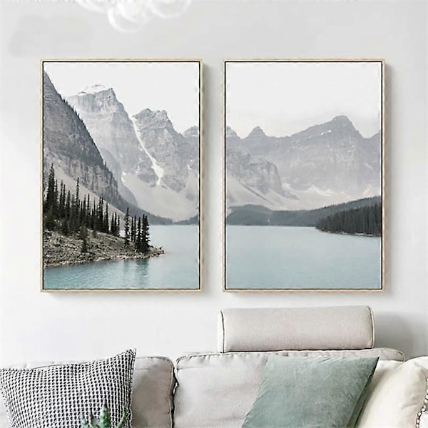 Fjellvannlandskap Lerret Maleri Stue Veggkunst Bilde Plakat Dekor 20x25cm A