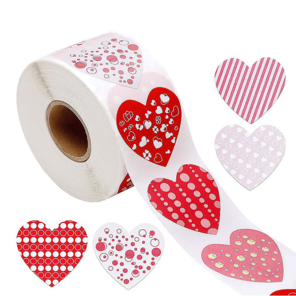 500 stk./rulle Valentinsdag Selvklæbende Hjerteformede Stickers