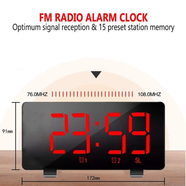 Radio väckarklocka LED med 6\" display bordsklocka 12/24 timmars musik väckarklocka