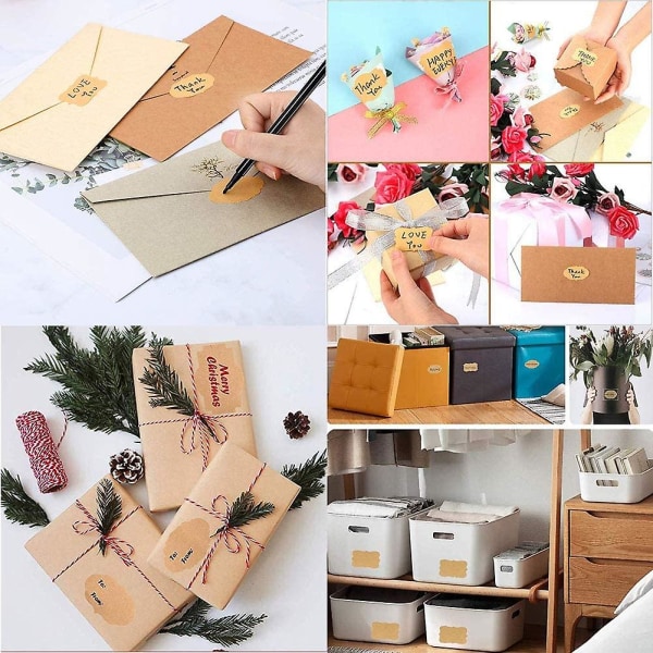 &Jam Label, kraft selvklebende etiketter 600 stk, selvklebende blanke frysetiketter, kraftpapirformet selvklebende julegaveetikett&