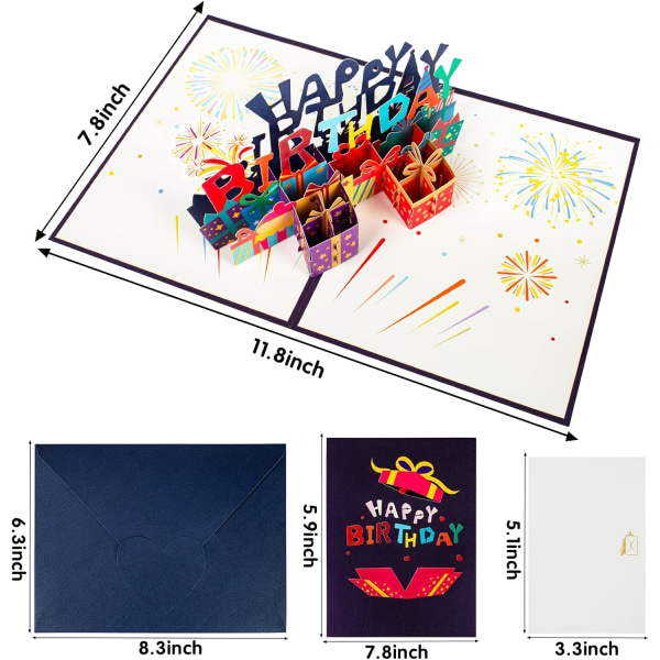 Bursdagskort, 3d popup-kort, gratulasjonskort for barn med konvolutt,
