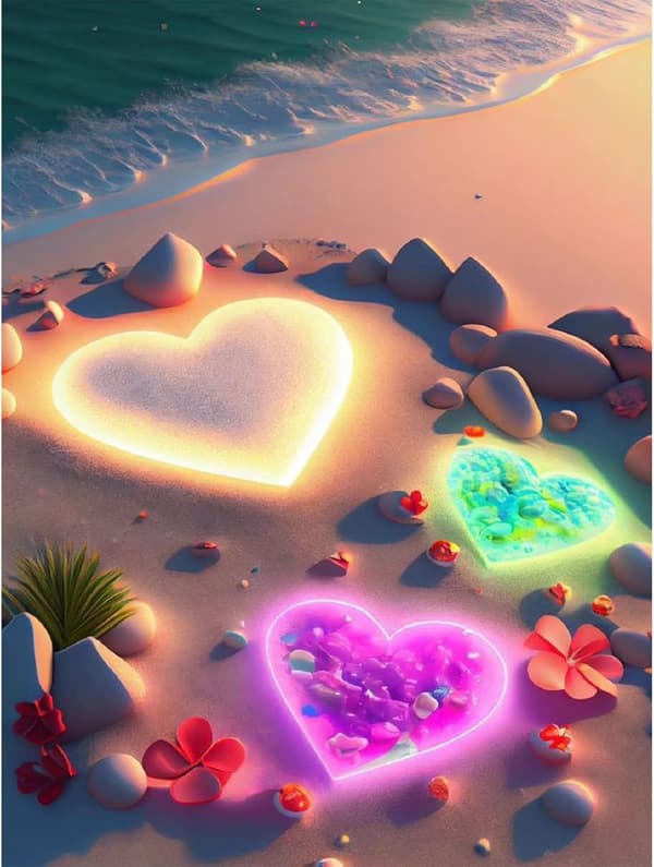 ##/5D diamantmålning-DIY-30x40cm-tre färgade hjärtan##/