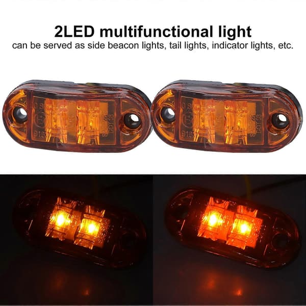 10-30V 2LED Sidemarkeringslys Høy Lysstyrke Blinklys Lampe for Biler Lastebiler Tilhengere Bobiler Gul