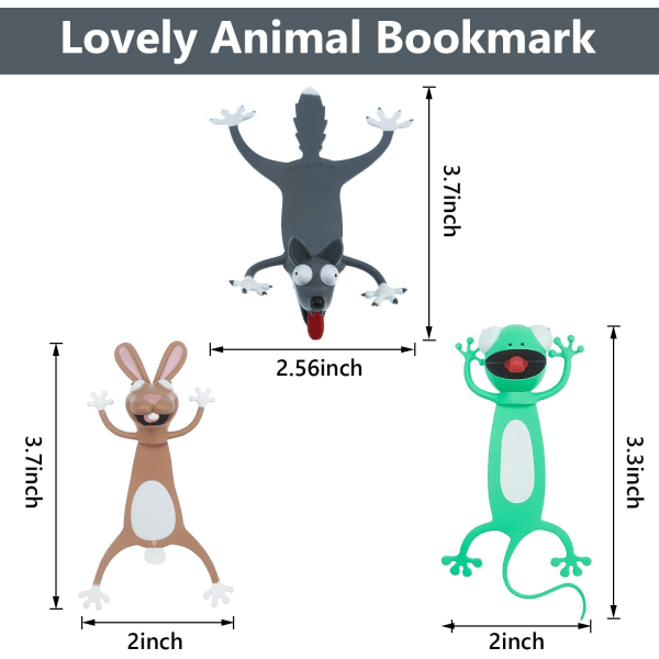 3 delar 3D tecknad djurbokmärke Galet bokmärke PVC Animal Bo