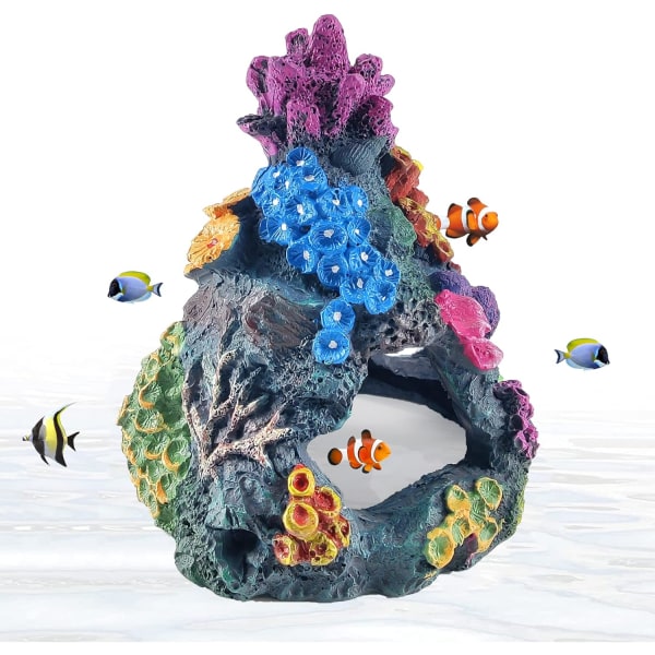 Akvariumkoraldekoration, kunstigt rev, farverig harpikskoral