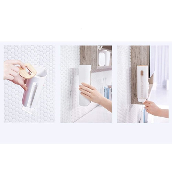 Bomulds Makeup Organizer, Bomulds Puderæske med Trælåg, Væghængt