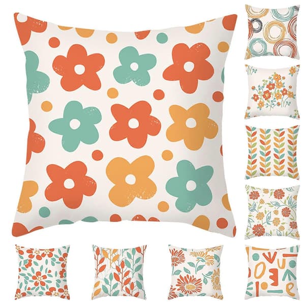 Pudebetræk Falmebestandig Usynlig Lynlås Polyester Ferskenhud Blomsterprint Pudebetræk til Sofa E