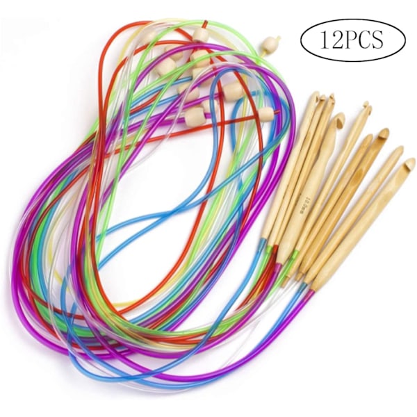 ##/12 stk. Tunesiske Multifarvede Tunesiske Hæklenåle med Multifarvede ##/