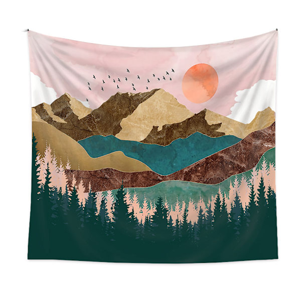 Drømmesøens Solnedgang Skov Træ Vægtæppe (Farverig, XL/230x180cm