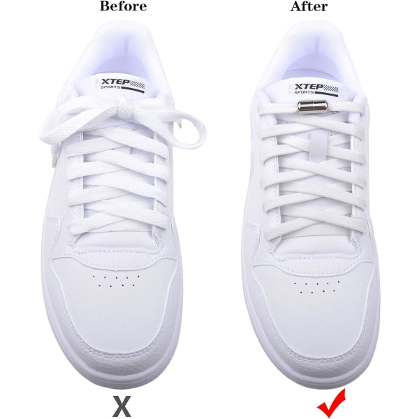 2 paria elastisia litteitä kengännauhoja, joissa metallikiinnitys, ei kuminauhaa