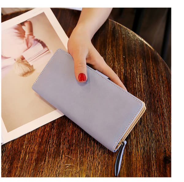 En khaki clutch-veske (ca. 18,6 * 3,2 * 9,5 cm) Lær Lang Lommebok, Cu