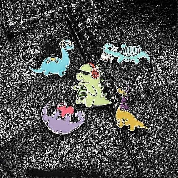Sæt med 5 søde emaljebrocher til piger og børn, frø, kat, dinosaur, bi, får, fisk, sweater, skjorte,