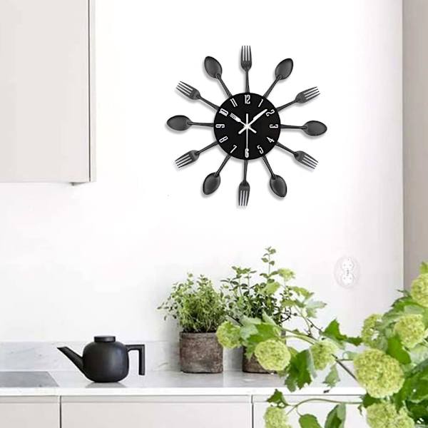 ##/Peiliefektikeittiökellon lusikka ja haarukka - 32*32*4CM Musta##/