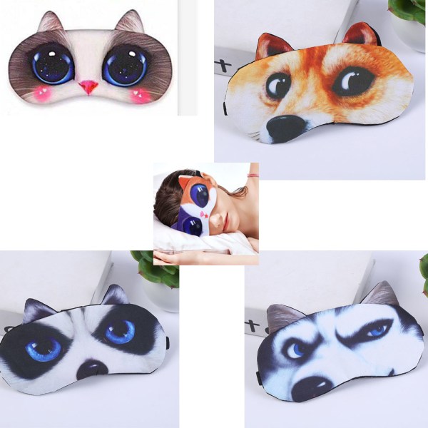 4kpl (kissansilmä + koiransilmä) Cute Sleep Blindfold, Kevyt Pehmeä