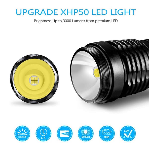 Torch Lommelykt LED Lommelykt 3000 Lumen Zoom Super Bright USB