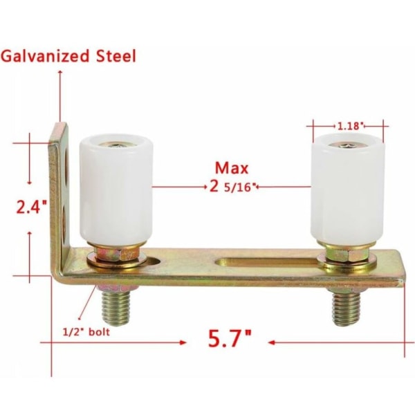2 stk Skyveport Glidehjul med L-stolpebrakett, Nylon Justerbar