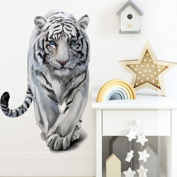 Naturlig Tiger Dekal, Wild White Tiger Väggdekal, DIY dekorativ